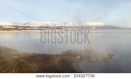 Hot springs in Laugarvatn Lake in Sudurland, Iceland
