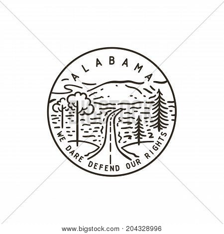 Vintage vector round label. Alabama. Cheaha mountain