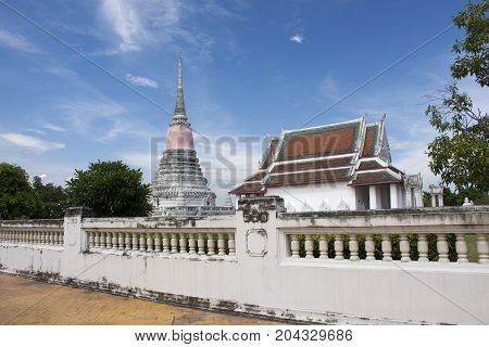 Wat Phra Samut Chedi Temple Sysblom Of Samut Prakan City For People Visit And Pray