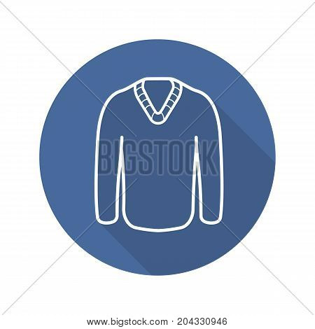 Sweater flat linear long shadow icon. Winter pullover. Vector outline symbol