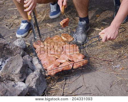 Clouse-up of vegetables and meat. Colorful table.