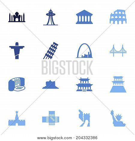 Collection Of Seattle, Bridge, America And Other Elements.  Set Of 16 Famous Icons Set.