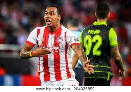 Uefa Champions League Game Between Olympiacos Vs Sporting Cp At Georgios Karaiskakis Stadium