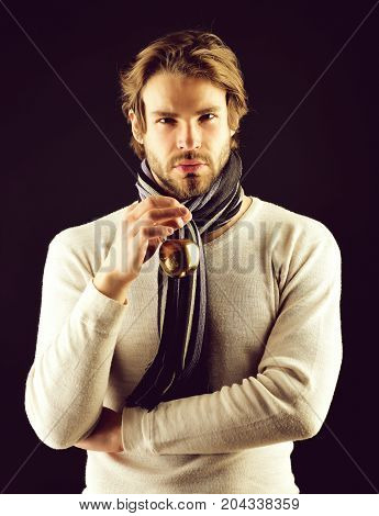 Golden Apple And Bearded Man With Scarf And Sweater
