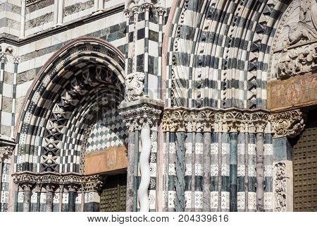 GENOVA, ITALY - July 20, 2017: The Genoa Cathedral or Duomo di Genova or Cattedrale di San Lorenzo in the center of Genova old town