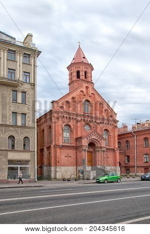 SAINT - PETERSBURG, RUSSIA - SEPTEMBER 2, 2017: St. John Church (Jaani kirik) on Dekabristov Street. It is Estonian Evangelical Lutheran Church. The church also has a concert hall