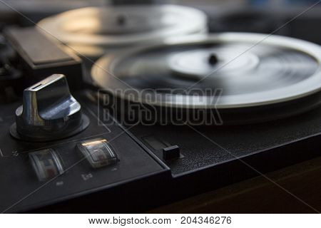 Old tape recorder close up light old