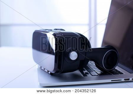 Virtual reality equipment in the laboratory Laptop with remote diagnostic medical equipment.