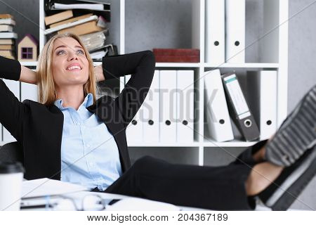 Business Woman Resting In The Office After A Working Day Throwing
