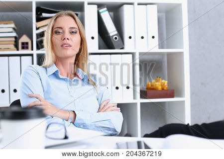 Business Woman Resting In The Office After A Working Day Throwing