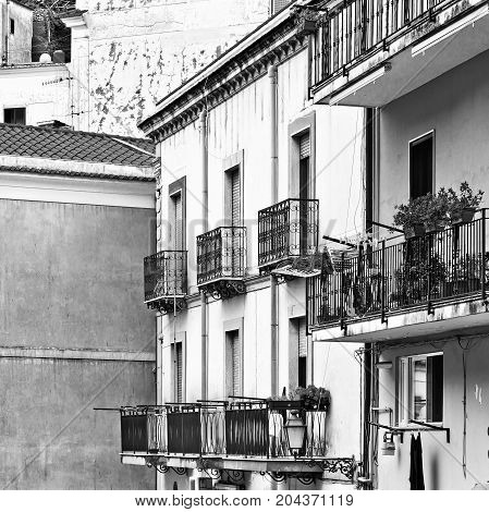 View to Historic Center of Cetara in Sicily Retro Image Filtered Style