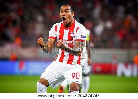 Uefa Champions League Game Between Olympiacos Vs Sporting Cp At Georgios Karaiskakis Stadium