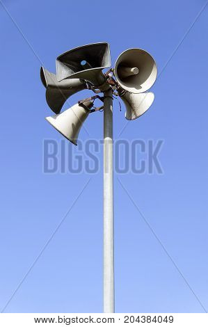 Public address system consisting of five megaphones