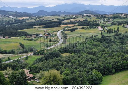 Summer landscape along the road from Serramazzoni to San Dalmazio (Modena Emilia Romagna Italy) at summer