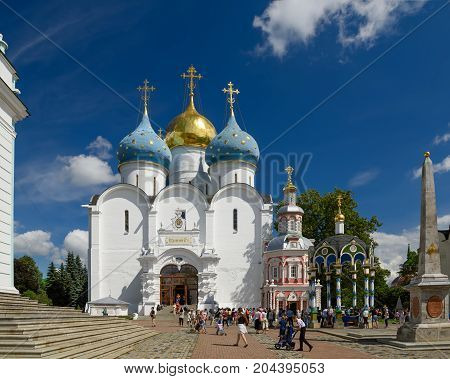 SERGIYEV POSAD/ RUSSIA - AUGUST 3, 2017. Central square of the Trinity Lavra of St. Sergius. Sergiyev Posad, Moscow region, Golden ring, Russia