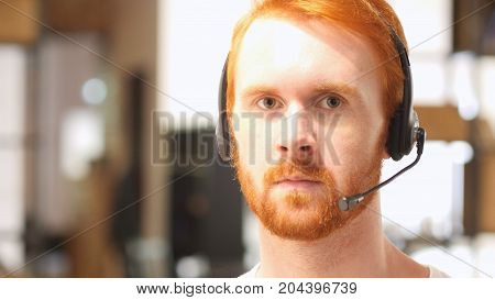 Portrait Man With Headset , Call Center In Office At Work