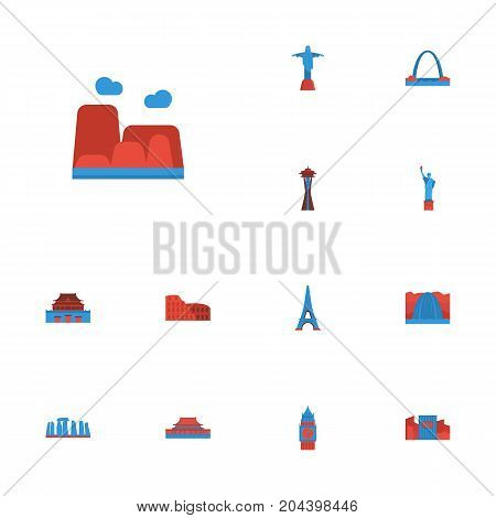 Flat Icons Waterfall, London, Architecture And Other Vector Elements