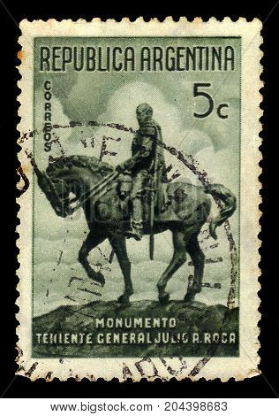 ARGENTINA - CIRCA 1941: a stamp printed in the Argentina shows equestrian statue of general Julio Roca, was 8th and 13th President of Argentina, circa 1941