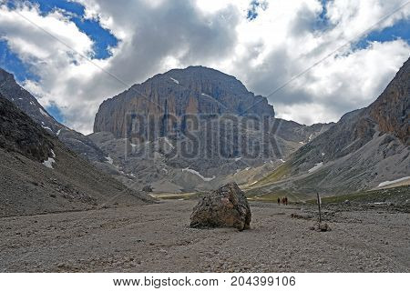 View of from Catinaccio d'Antermoia summit, the highest mountain of Catinaccio group, Dolomites, Trentino, South Tyrol, Italy