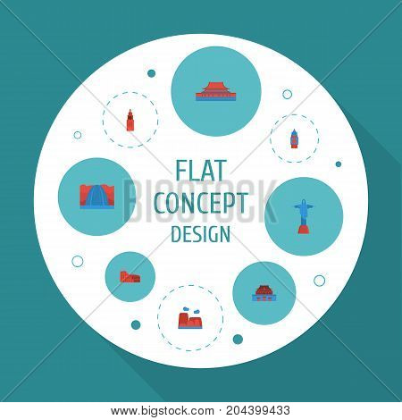 Flat Icons Rio, Coliseum, The Forbidden City And Other Vector Elements