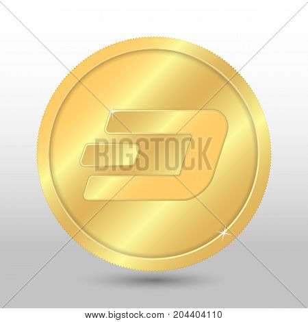Gold Vector Dash Coin On A Gray Background. Virtual Currency