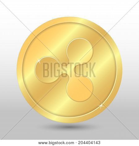 Gold Vector Ripple Coin On A Gray Background. Virtual Currency