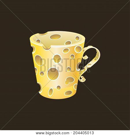 Picture of a cheese cup of yellow color on a brown background