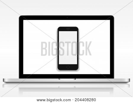 Realistic smartphone and laptop, isolated on background white vector illustation