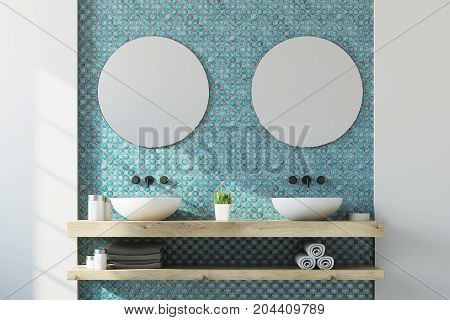 Blue And White Bathroom, Double Sink