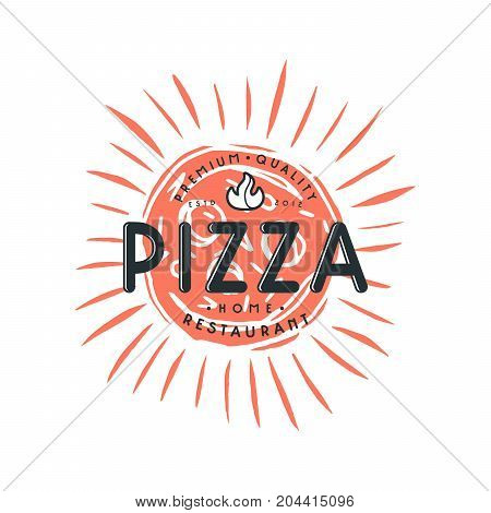 Stock vector design cover for pizza boxes. Illustration in linocut style