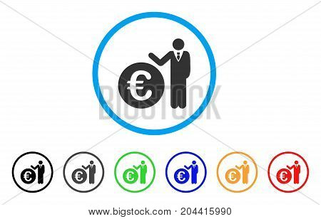 Euro Economist icon. Vector illustration style is a flat iconic euro economist gray rounded symbol inside light blue circle with black, gray, green, blue, red, orange color additional versions.