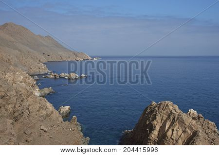 Coast of northern Chilean Pisagua, where the Atacama Desert meets the Pacific Ocean