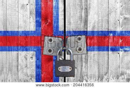 Faroe Islands flag on door with padlock