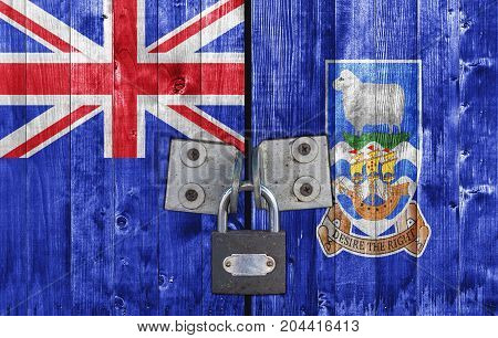 Falkland Islands flag on door with padlock