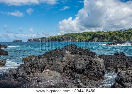 A view of the shoreline at Keanae Point on Maui Hawaii.