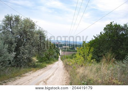 Summer landscape rural road rural evening landscape