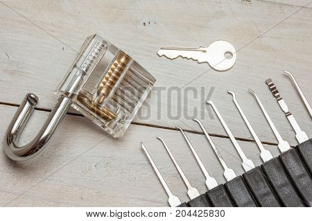 several lockpicking to open a lock on a door