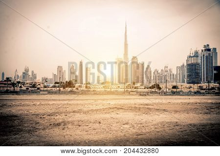 DUBAI UNITED ARAB EMIRATES - FEBRUARY 16 2017: Burj Khalifa tower. This skyscraper is the tallest man-made structure in the world measuring 828 m. Completed in 2009.