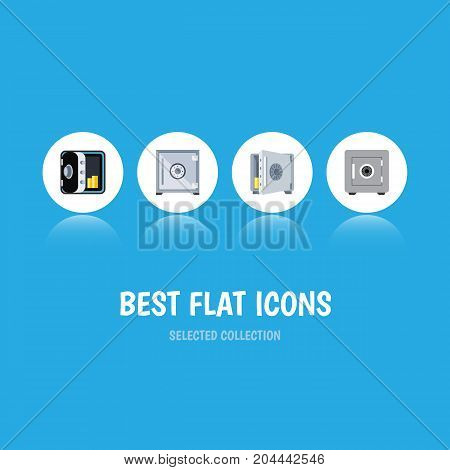 Flat Icon Strongbox Set Of Locked, Strongbox, Banking And Other Vector Objects