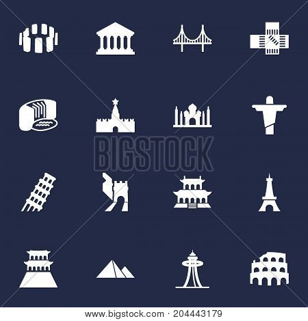Collection Of China, Beijing, Rio And Other Elements.  Set Of 16 Monument Icons Set.