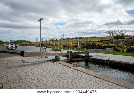 One Of The Locks Connecting Union Channel With Falkirk Wheel Boat Lift