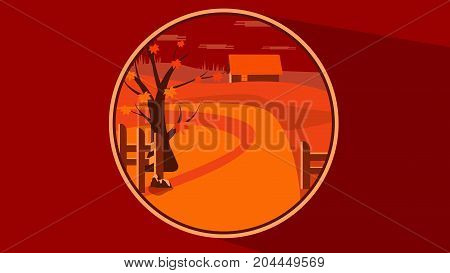 Flat autumn scene in a button with warm color