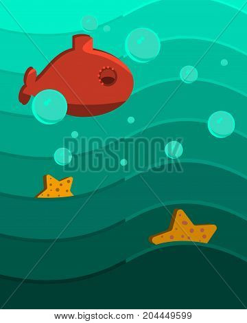 Underwater scene hand drawing  see star and u boat