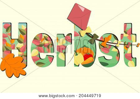 Autumn Postcard scene with leafs and dragon