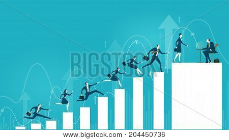 Business people running and jumping up towards the best career. Concept illustration