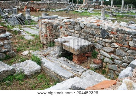Ruins fro the Bishop's Castle area of the Philippi Archaeological site. Philippi was visited by Paul and Silas in Acts 16 during his missionary journey.