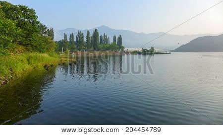 Lake Kawaguchiko in the morning , Japan