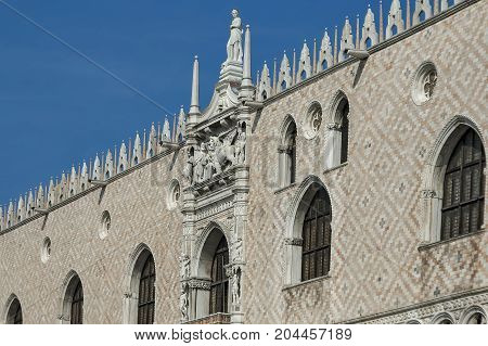 Fragment of  beauty Doge's Palase at San Marco square or piazza, Venezia, Venice, Italy, Europe