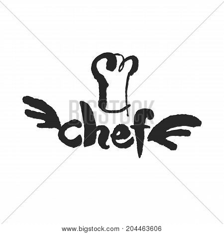 Virtuoso Chef. Handwritten calligraphy sign. Black on white background. Clipping paths included.