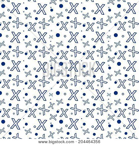 Vector seamless abstract pattern with cross marks and circles. Modern background.